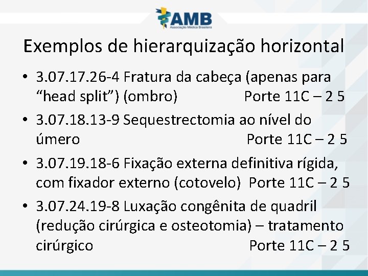 Exemplos de hierarquização horizontal • 3. 07. 17. 26 -4 Fratura da cabeça (apenas