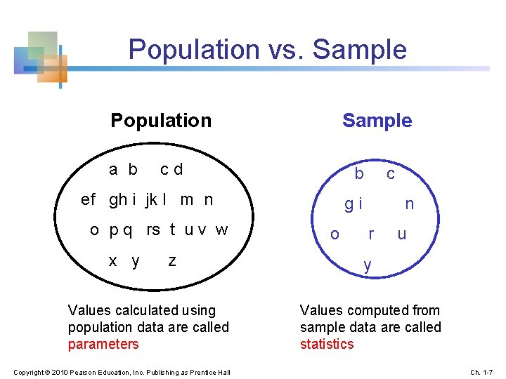 Population vs. Sample Population a b Sample cd b ef gh i jk l
