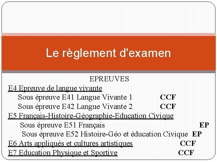 Le règlement d'examen EPREUVES E 4 Epreuve de langue vivante Sous épreuve E 41