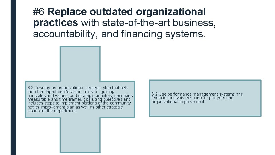 #6 Replace outdated organizational practices with state-of-the-art business, accountability, and financing systems. 6. 3