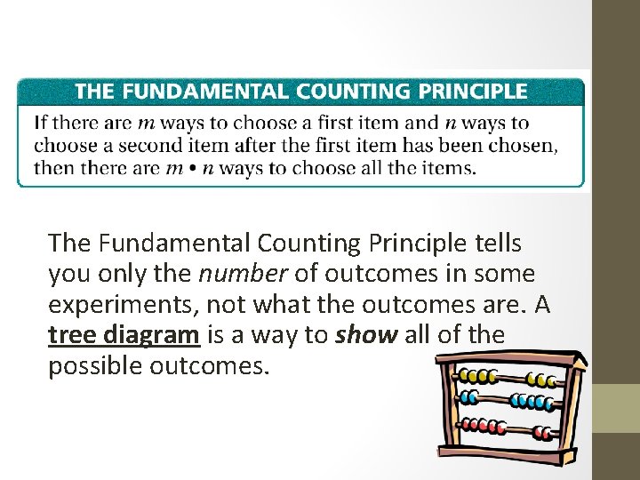 The Fundamental Counting Principle tells you only the number of outcomes in some experiments,