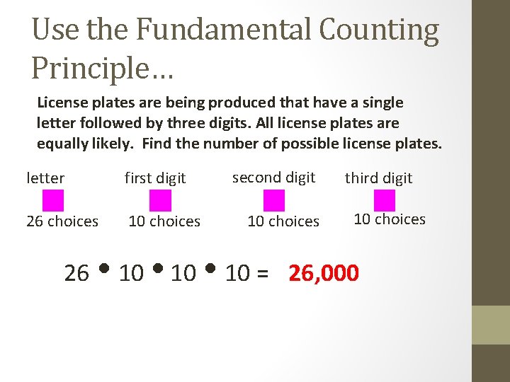 Use the Fundamental Counting Principle… License plates are being produced that have a single