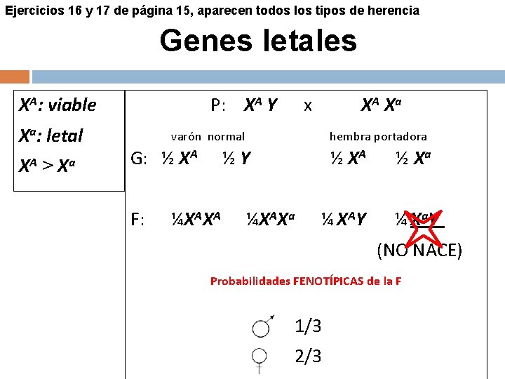 Ejercicios 16 y 17 de página 15, aparecen todos los tipos de herencia Genes