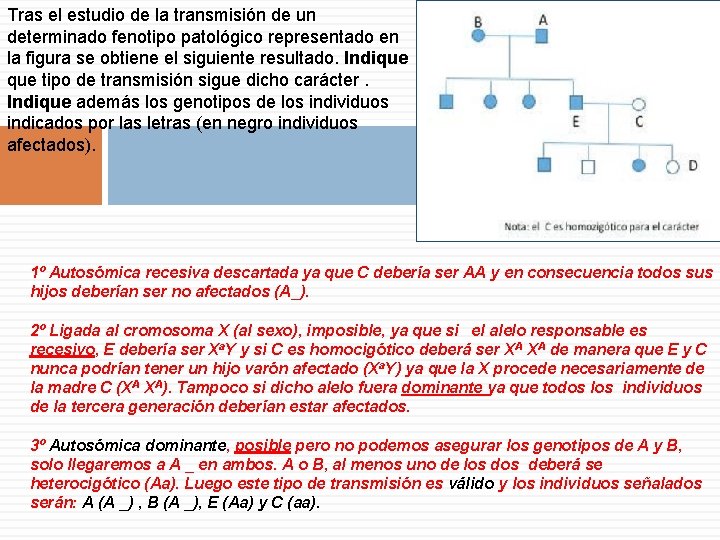 Tras el estudio de la transmisión de un determinado fenotipo patológico representado en la