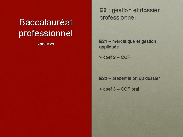 Baccalauréat professionnel épreuves E 2 : gestion et dossier professionnel E 21 – mercatique