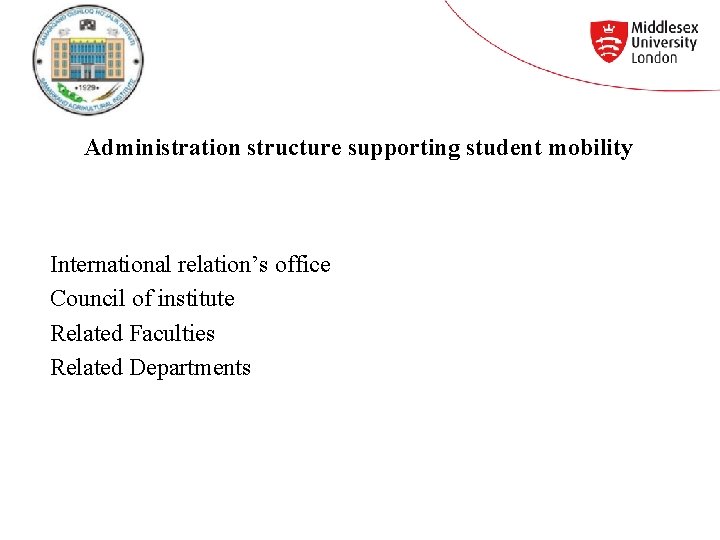 Administration structure supporting student mobility International relation’s office Council of institute Related Faculties Related