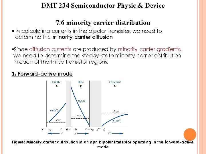 DMT 234 Semiconductor Physic & Device 7. 6 minority carrier distribution § In calculating