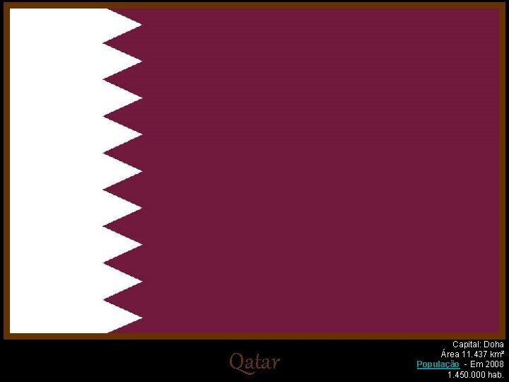 Qatar Capital: Doha Área 11. 437 km² População - Em 2008 1. 450. 000