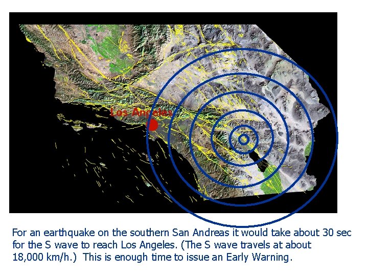 For an earthquake on the southern San Andreas it would take about 30 sec