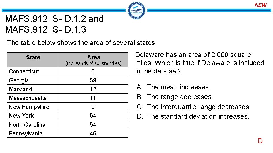 NEW MAFS. 912. S-ID. 1. 2 and MAFS. 912. S-ID. 1. 3 The table