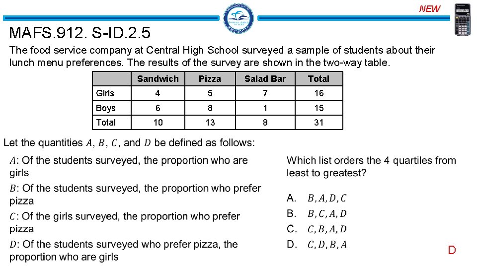 NEW MAFS. 912. S-ID. 2. 5 The food service company at Central High School