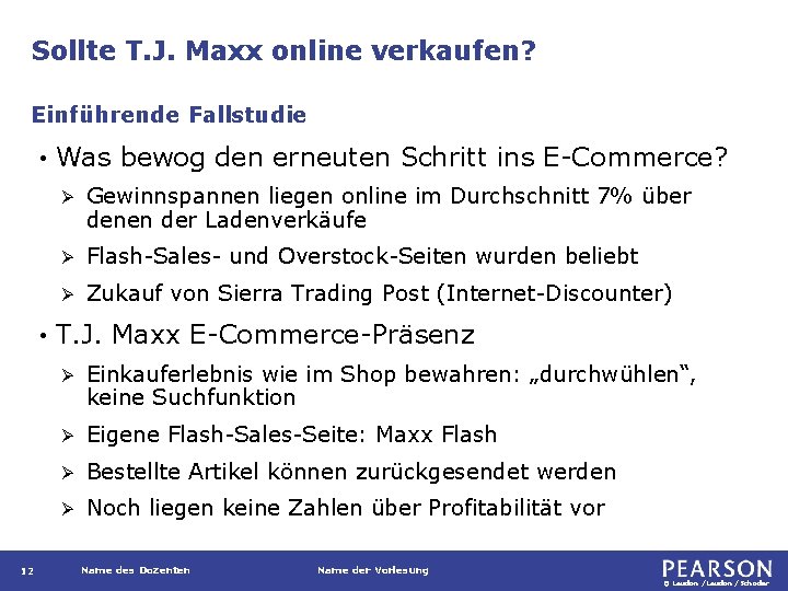 Sollte T. J. Maxx online verkaufen? Einführende Fallstudie • • 12 Was bewog den