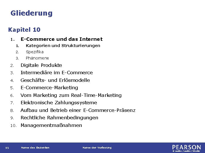 Gliederung Kapitel 10 E-Commerce und das Internet 1. 15 1. Kategorien und Strukturierungen 2.