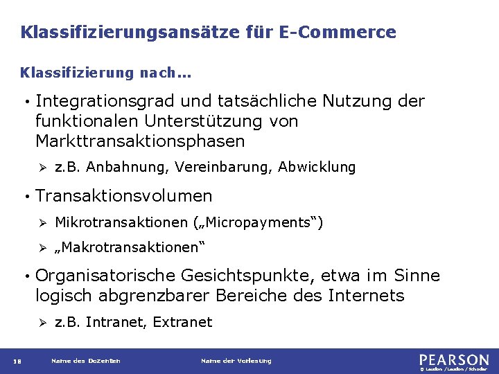 Klassifizierungsansätze für E-Commerce Klassifizierung nach. . . • Integrationsgrad und tatsächliche Nutzung der funktionalen