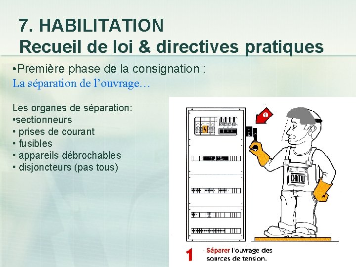 7. HABILITATION Recueil de loi & directives pratiques • Première phase de la consignation
