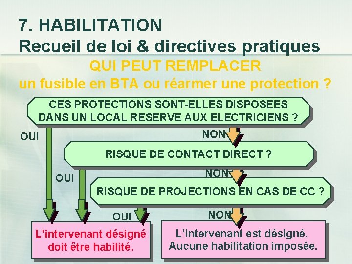 7. HABILITATION Recueil de loi & directives pratiques QUI PEUT REMPLACER un fusible en