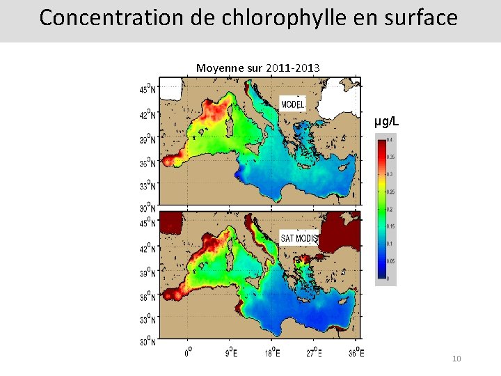 Concentration de chlorophylle en surface Moyenne sur 2011 -2013 µg/L 10 