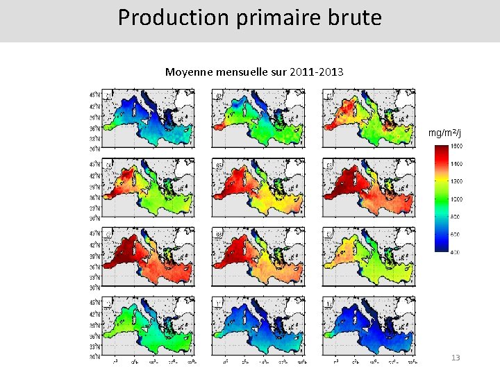 Production primaire brute Moyenne mensuelle sur 2011 -2013 mg/m 2/j 13 