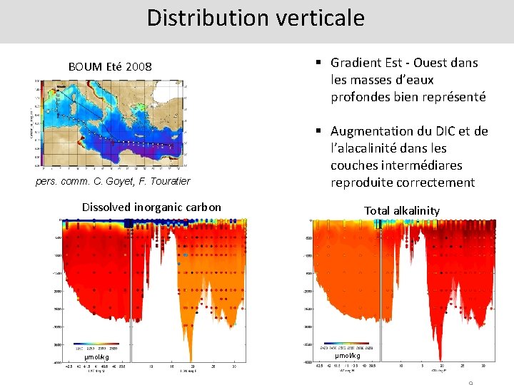 Distribution verticale BOUM Eté 2008 pers. comm. C. Goyet, F. Touratier § Gradient Est