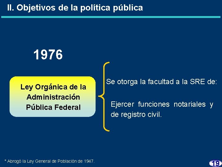 II. Objetivos de la política pública 1976 Ley Orgánica de la Administración Pública Federal