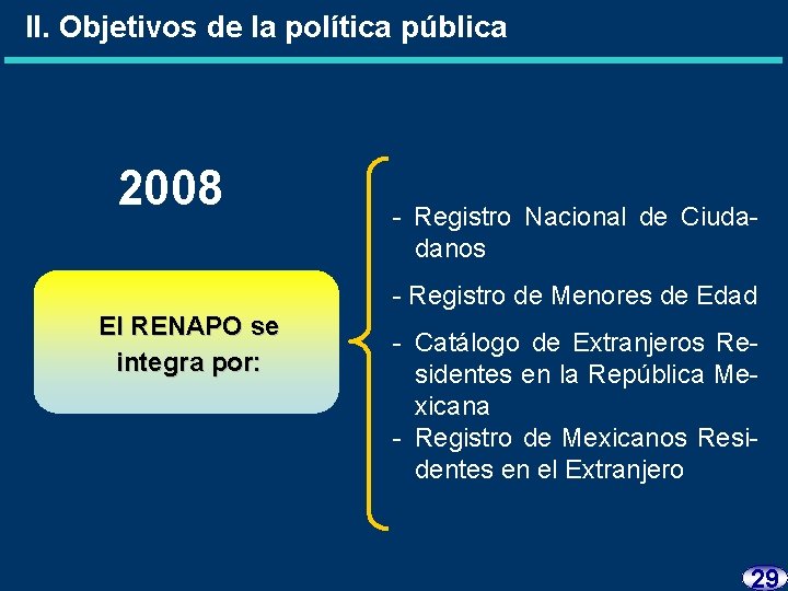 II. Objetivos de la política pública 2008 - Registro Nacional de Ciudadanos - Registro