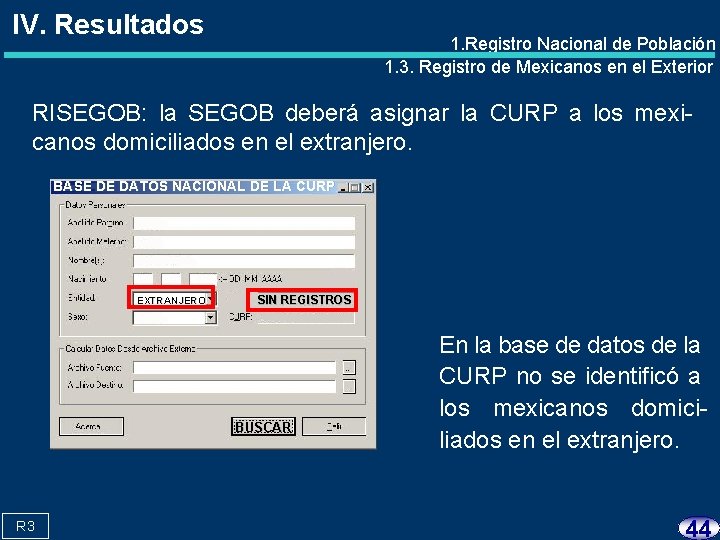 IV. Resultados 1. Registro Nacional de Población 1. 3. Registro de Mexicanos en el