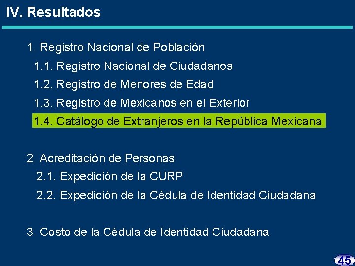 IV. Resultados 1. Registro Nacional de Población 1. 1. Registro Nacional de Ciudadanos 1.