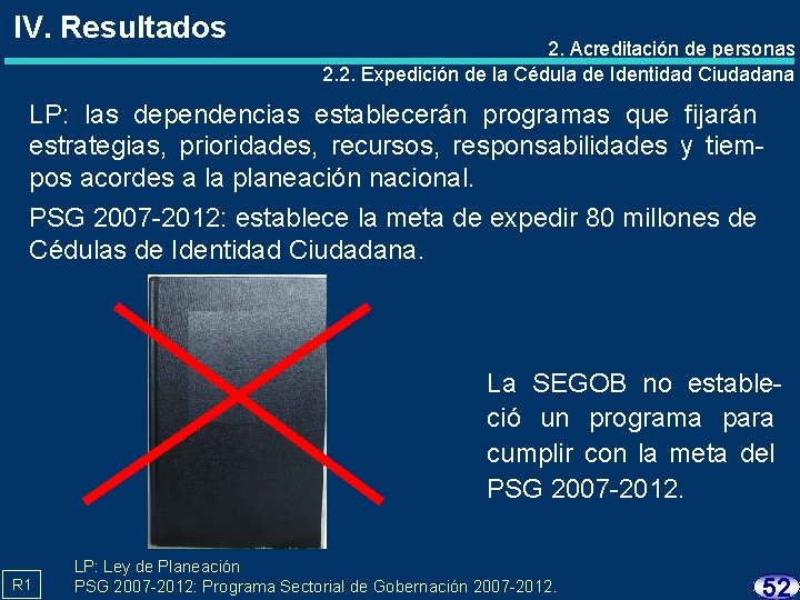 IV. Resultados 2. Acreditación de personas 2. 2. Expedición de la Cédula de Identidad