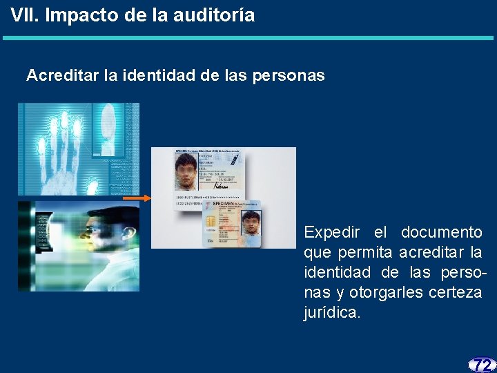 VII. Impacto de la auditoría Acreditar la identidad de las personas Expedir el documento