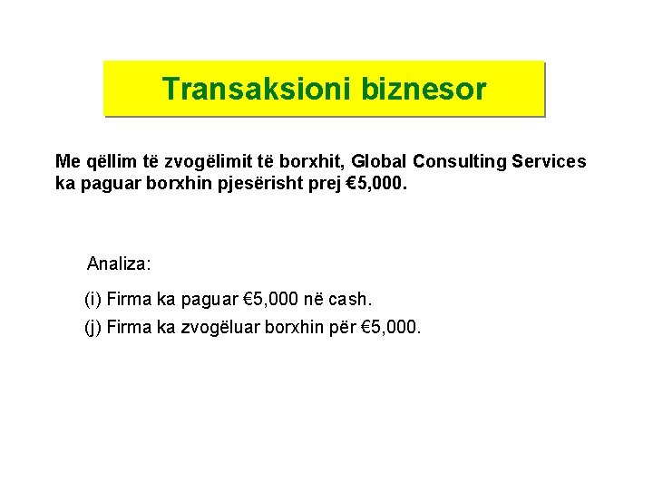 Transaksioni biznesor Me qëllim të zvogëlimit të borxhit, Global Consulting Services ka paguar borxhin