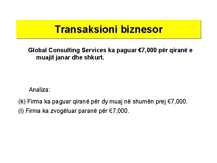 Transaksioni biznesor Global Consulting Services ka paguar € 7, 000 për qiranë e muajit