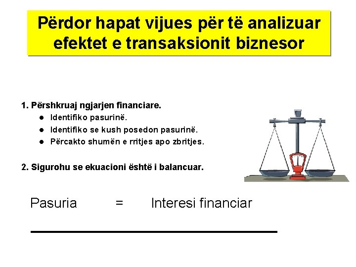 Përdor hapat vijues për të analizuar efektet e transaksionit biznesor 1. Përshkruaj ngjarjen financiare.