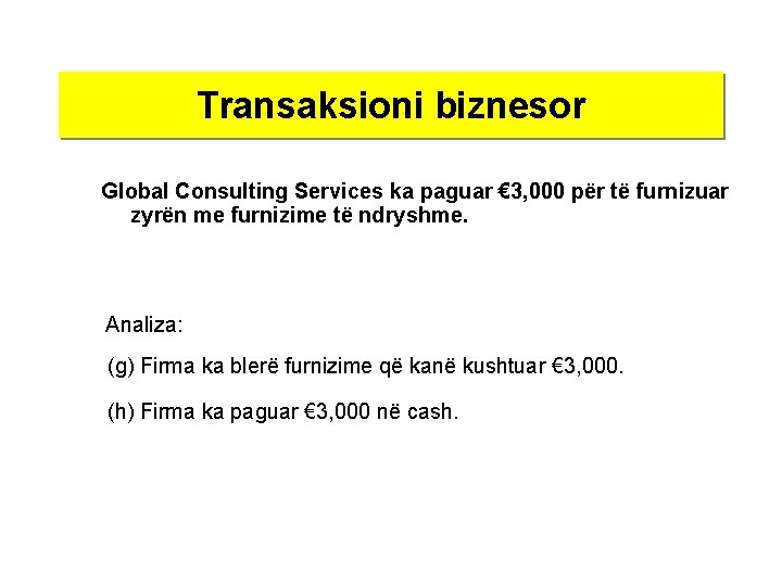 Transaksioni biznesor Global Consulting Services ka paguar € 3, 000 për të furnizuar zyrën