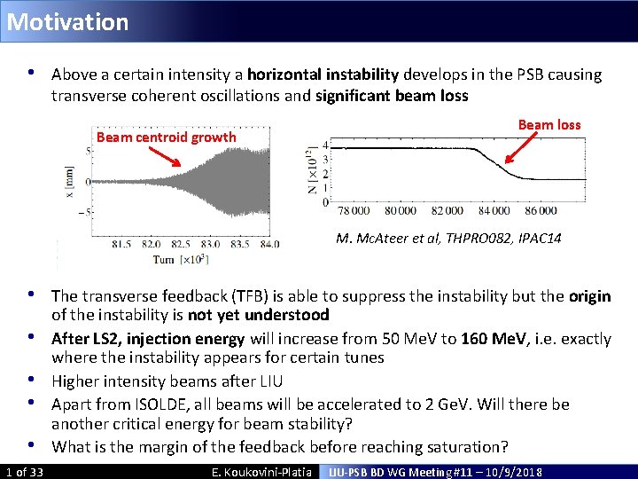 Motivation • Above a certain intensity a horizontal instability develops in the PSB causing Motivation • Above a certain intensity a horizontal instability develops in the PSB causing