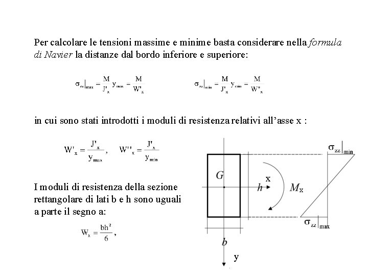 Per calcolare le tensioni massime e minime basta considerare nella formula di Navier la