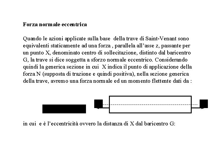 Forza normale eccentrica Quando le azioni applicate sulla base della trave di Saint-Venant sono