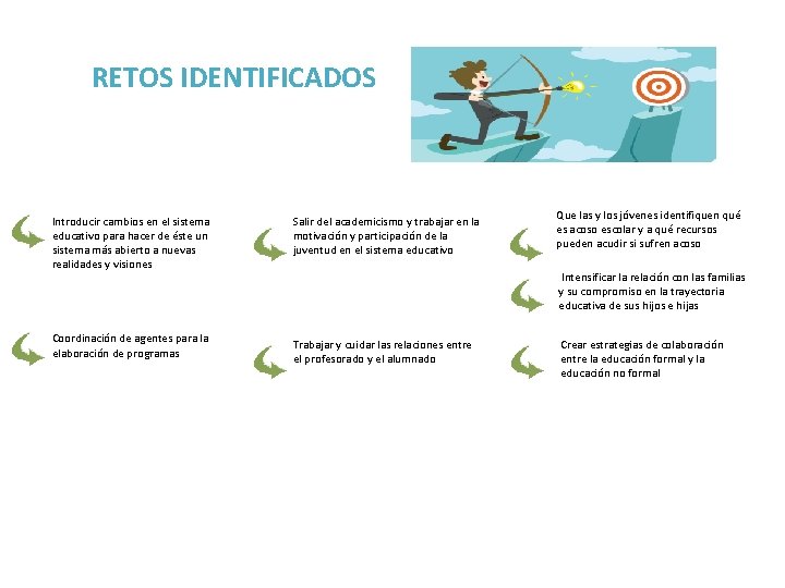 RETOS IDENTIFICADOS Introducir cambios en el sistema educativo para hacer de éste un sistema