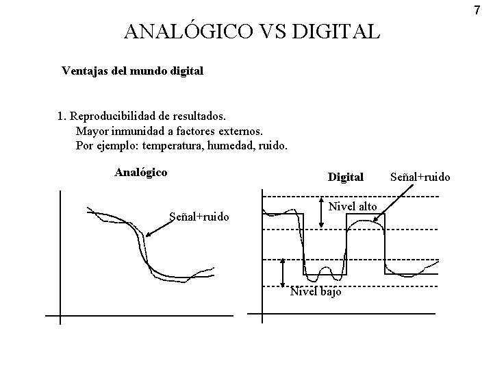 7 ANALÓGICO VS DIGITAL Ventajas del mundo digital 1. Reproducibilidad de resultados. Mayor inmunidad