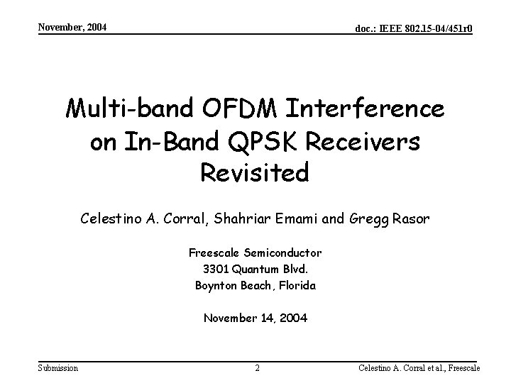 November, 2004 doc. : IEEE 802. 15 -04/451 r 0 Multi-band OFDM Interference on