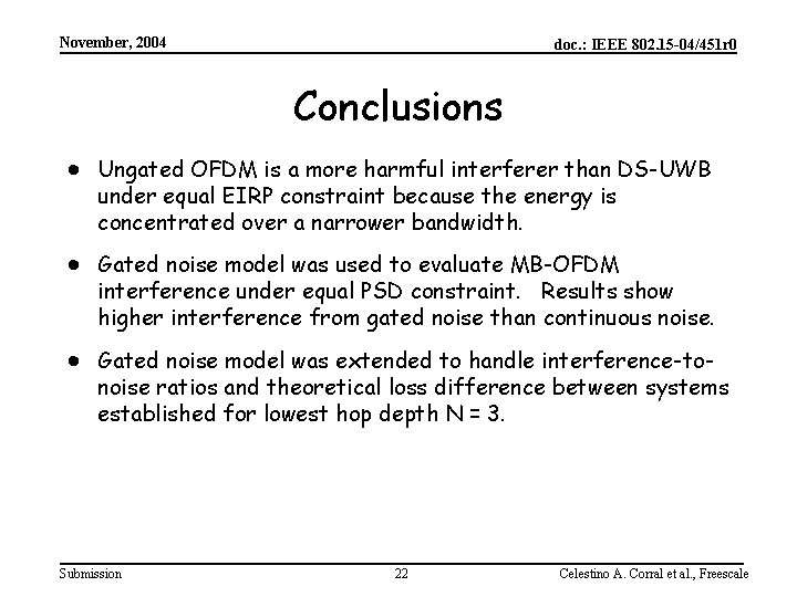 November, 2004 doc. : IEEE 802. 15 -04/451 r 0 Conclusions · Ungated OFDM