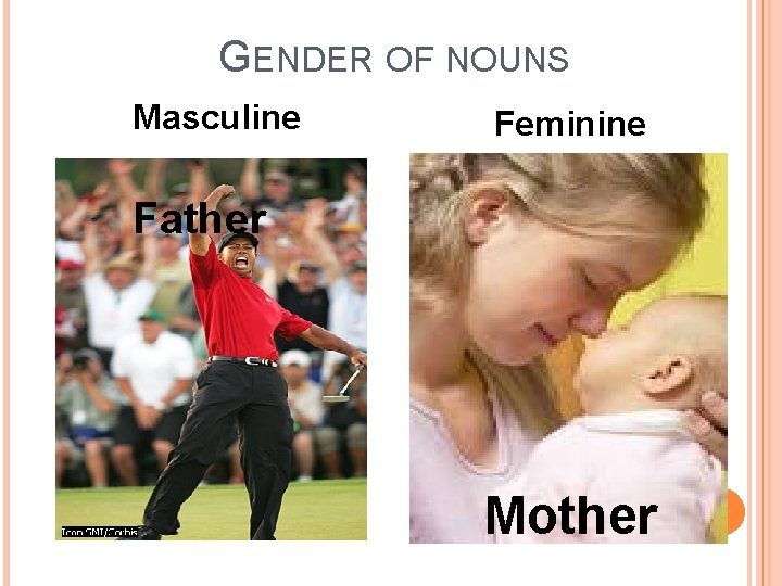  GENDER OF NOUNS Masculine Feminine Father Mother 
