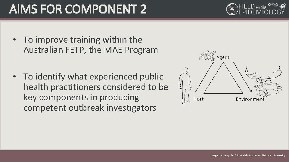 AIMS FOR COMPONENT 2 • To improve training within the Australian FETP, the MAE