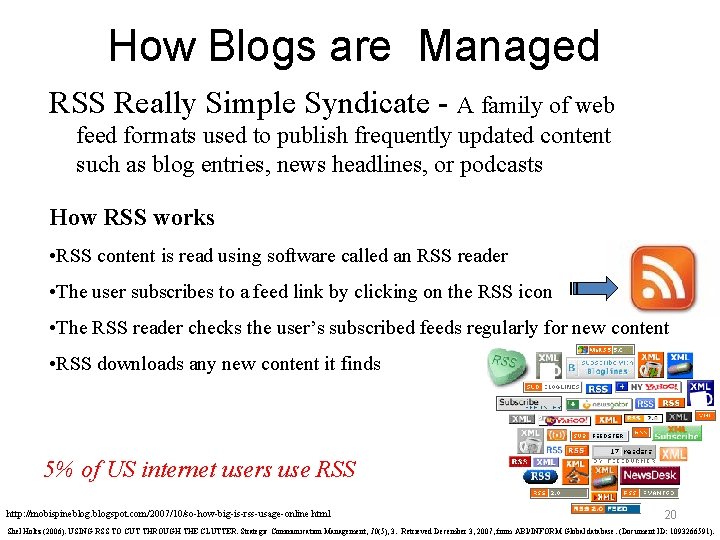 How Blogs are Managed RSS Really Simple Syndicate - A family of web feed