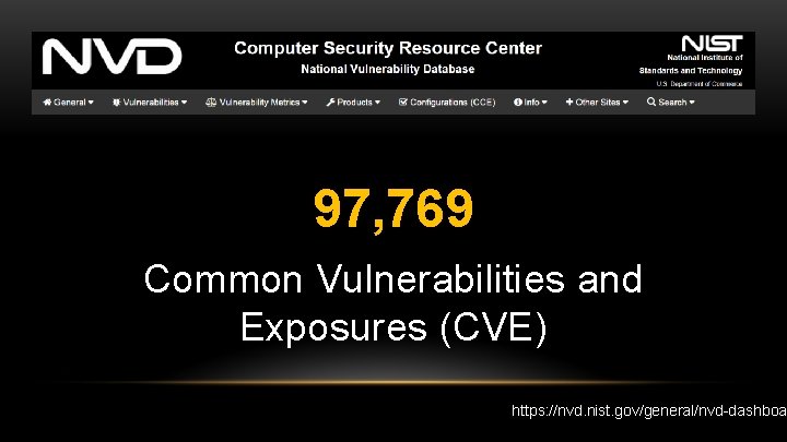 97, 769 Common Vulnerabilities and Exposures (CVE) https: //nvd. nist. gov/general/nvd-dashboa 