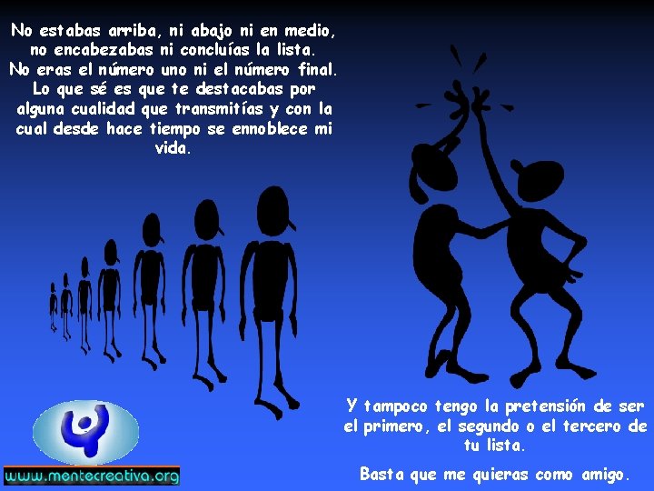 No estabas arriba, ni abajo ni en medio, no encabezabas ni concluías la lista. No estabas arriba, ni abajo ni en medio, no encabezabas ni concluías la lista.