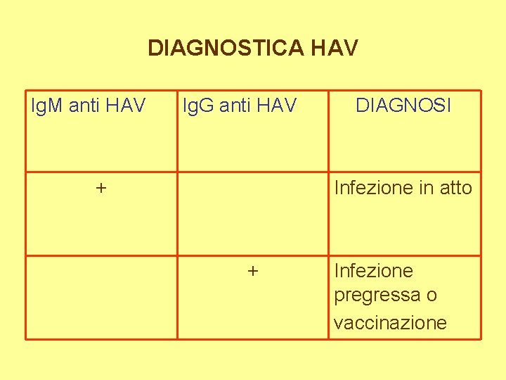 DIAGNOSTICA HAV Ig. M anti HAV Ig. G anti HAV + DIAGNOSI Infezione in