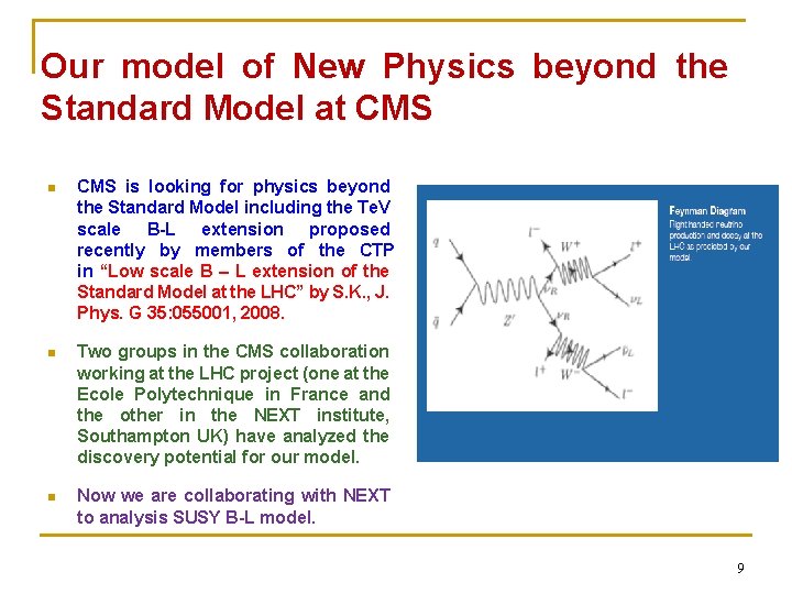Our model of New Physics beyond the Standard Model at CMS n CMS is