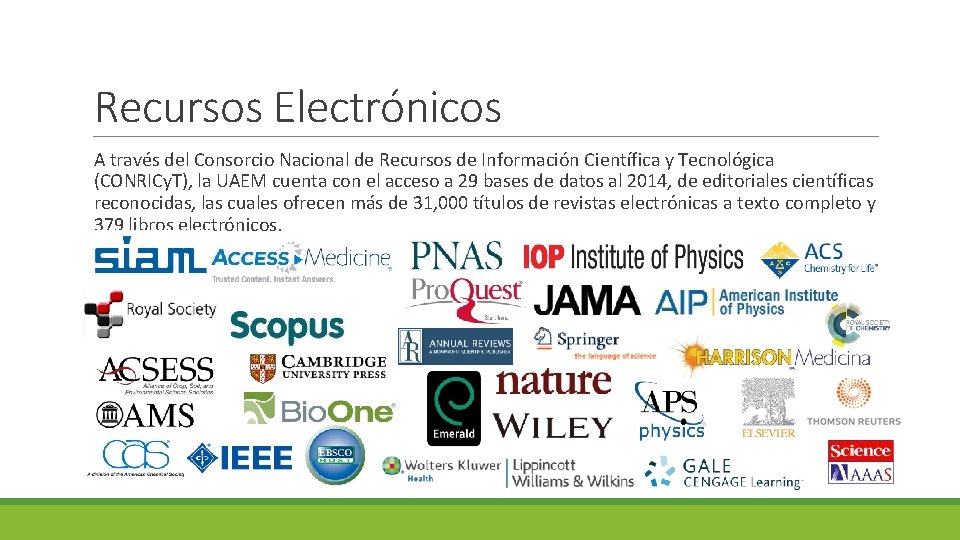 Recursos Electrónicos A través del Consorcio Nacional de Recursos de Información Científica y Tecnológica