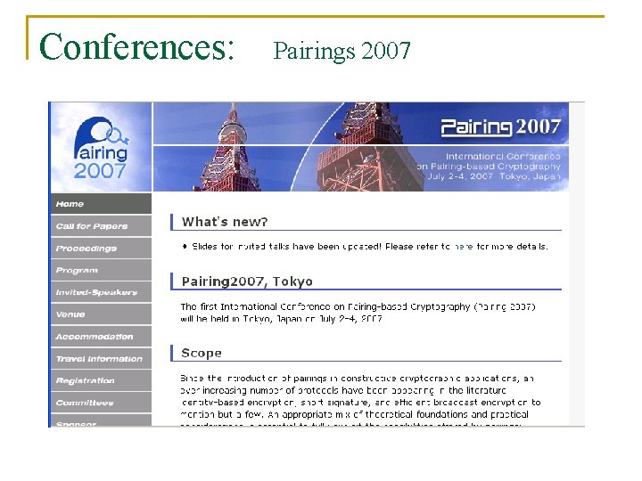 Conferences: Pairings 2007 