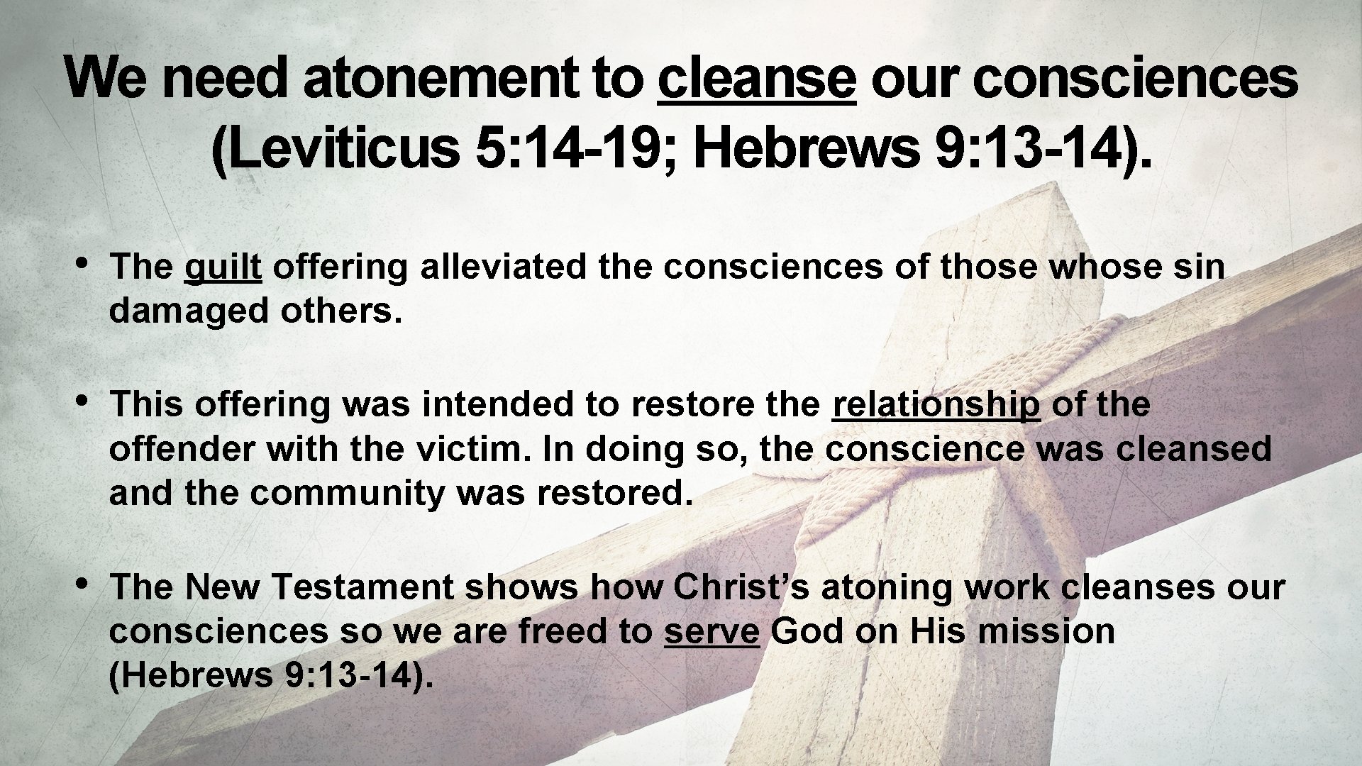 We need atonement to cleanse our consciences (Leviticus 5: 14 -19; Hebrews 9: 13